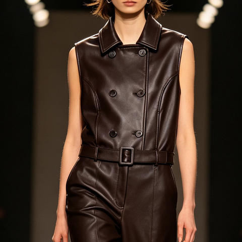 Women's genuine leather coat - HN6146-1 2026 Spring Women's Slim Biker Waistcoat with Bel | Unidekuaidi