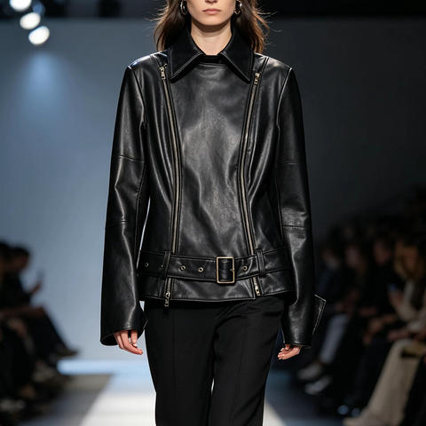 Women's genuine leather coat - HN6150 Slim Biker Zip-Up Leather Coat Women's Lapel Full V | Unidekuaidi