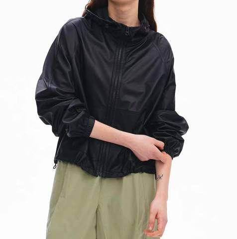 Women's genuine leather coat - Black Stand Collar Hooded Spliced Leather Coat Sheepskin O | Unidekuaidi