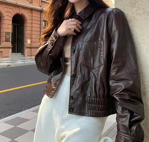 Women's genuine leather coat - Sheepskin Outerwear Loose-fitting Slimming and Sophisticat | Unidekuaidi
