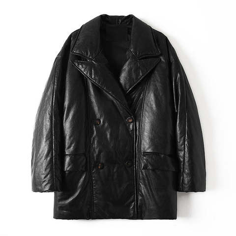 Women's genuine leather coat - New Arrivals Oil-wax Tanned Glossy Tailored Collar Winter | Unidekuaidi