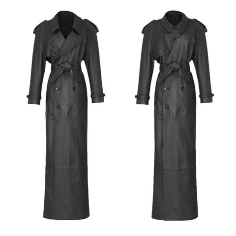 Women's genuine leather coat - New Design Fashion Double-breasted Belt Trench Coat Ankle | Unidekuaidi