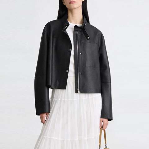 Women's genuine leather coat - HN6153 Euro-American Style Women Oil Edge Craft Stand Coll | Unidekuaidi