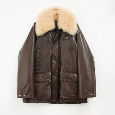 Women's genuine leather coat - New Arrival Winter Oil Wax Vegetable Tanned Sheepskin Lamb | Unidekuaidi