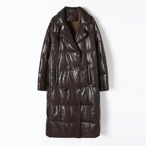 Women's genuine leather coat - New Arrival Winter Elegant Waxed Oil Sheepskin Down Coat L | Unidekuaidi