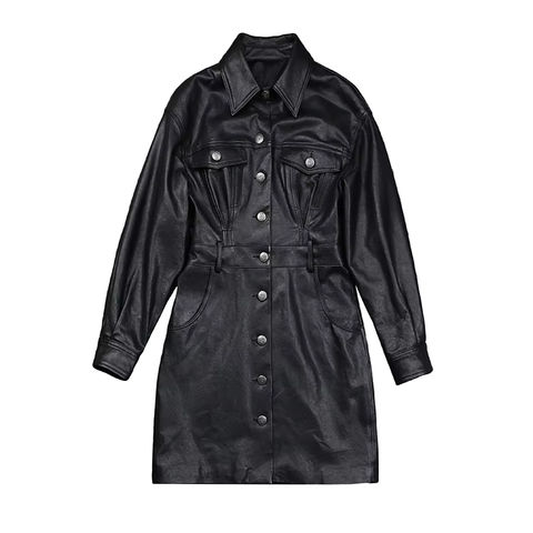 Women's genuine leather coat - Jean Style Fashion Real Sheep Skin Women Leather Dress Lux | Unidekuaidi