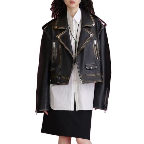 Women's genuine leather coat - New Sheepskin Motorbike Leather Jackets 2025 Short Style U | Unidekuaidi