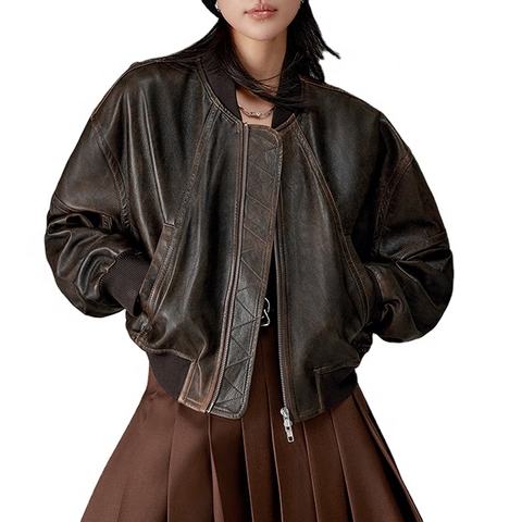 Women's genuine leather coat - Latest Design Solid Color Vintage Style Personality Vegeta | Unidekuaidi