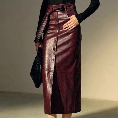 Women's genuine leather dress - Autumn and Winter New Oil Wax Sheepskin High Waist Lace Op | Unidekuaidi