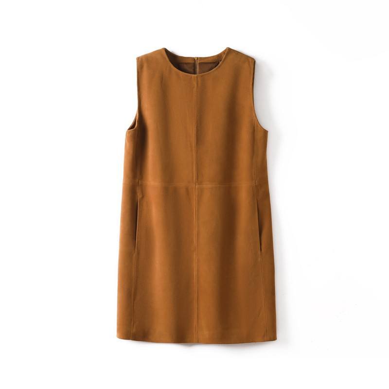 Women's genuine leather dress - Autumn Winter New Product Vintage Suede Dress Straight Cas | Unidekuaidi