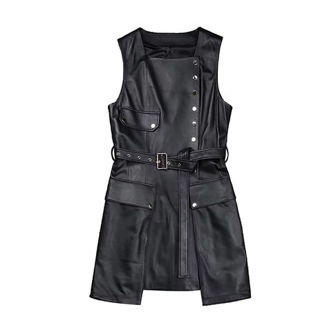 Women's genuine leather dress - High Fashion Women Dress Luxurious Lambskin Genuine Leathe | Unidekuaidi