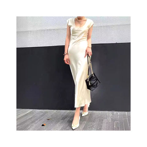 Women's genuine leather dress - Summer Spring High End Stylish Luxury Soft U Neck Evening | Unidekuaidi