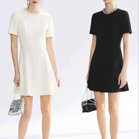 Women's genuine leather dress - Fashion Women Dresses High Waist O-neck Elegant Short Slee | Unidekuaidi