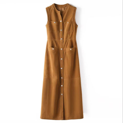 Women's genuine leather dress - Spring New Fashionable Dress French Single-breasted Slim S | Unidekuaidi