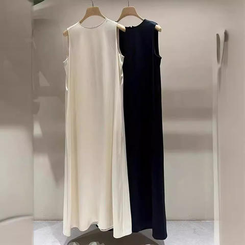 Women's genuine leather dress - Popular French Style Summer Elegant Satin Dress Solid Colo | Unidekuaidi