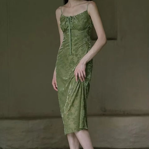 Women's genuine leather dress - Hot Trending Products Long slip Dress Slim Lace-up Flock P | Unidekuaidi