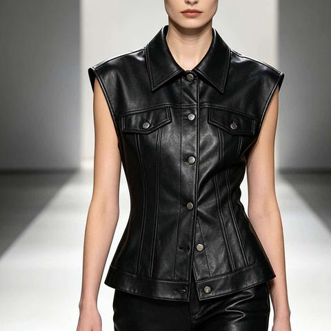 Women's genuine leather jacket - HN5255-1 Vegetable Tanned Sheepskin Fitted Waist Women's V | Unidekuaidi