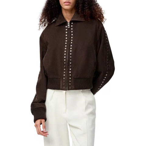 Women's genuine leather jacket - Genuine Leather Goat Skin Heavy Industry Rivet Retro Zippe | Unidekuaidi