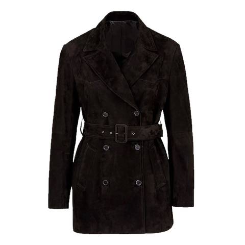 Women's genuine leather jacket - New Sheepskin Suede Suit Collar British Style Double Breas | Unidekuaidi