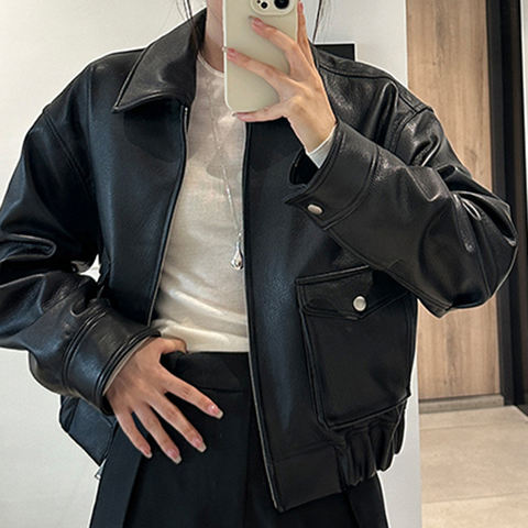 Women's genuine leather jacket - Autumn and Winter New Goat Deer Pattern Small Lapel Workwe | Unidekuaidi
