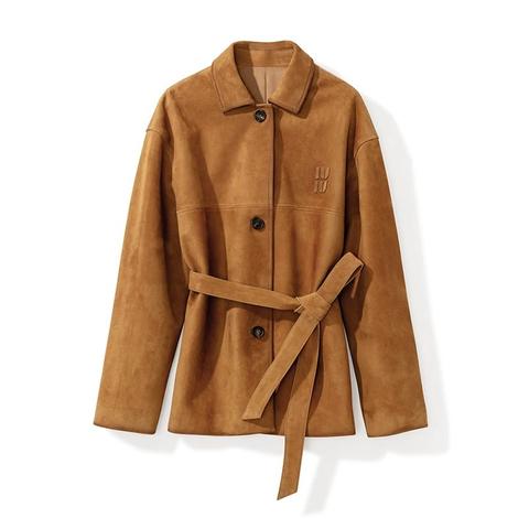 Women's genuine leather jacket - French Elegant Vintage Small Lapel Belt Top Layer Chaqueta | Unidekuaidi