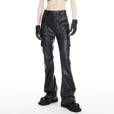 Women's genuine leather jacket - New Hot Cargo Pants Black Mid Waist Motorcycles Style Slim | Unidekuaidi
