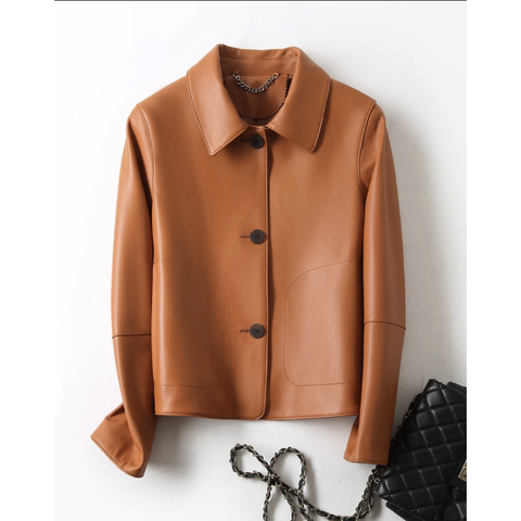 Women's genuine leather jacket - Autumn New Design Genuine Leather Jacket Long Sleeves Shor | Unidekuaidi