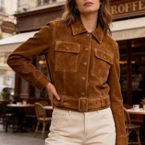 Women's genuine leather jacket - HN3184-1Waist Cinched Slim Fit Vintage European American W | Unidekuaidi
