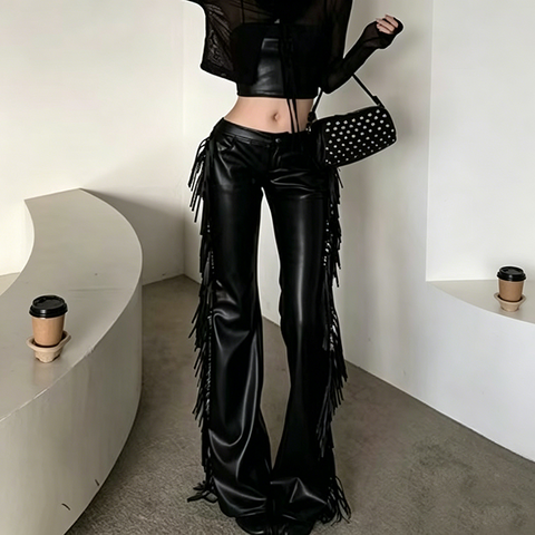 Women's genuine leather jacket - Fall New Style Fashionable Motorcycle Style Low Waist Frin | Unidekuaidi