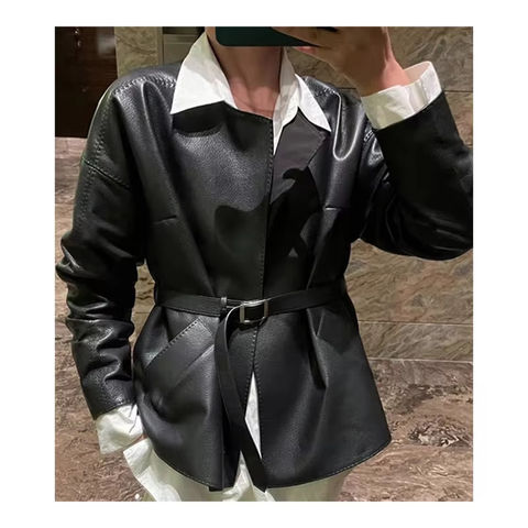 Women's genuine leather jacket - High Quality Black Long Sleeves Stand Collar Women Real Le | Unidekuaidi