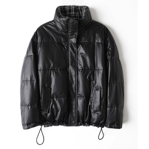 Women's genuine leather jacket - New Arrival 90 Goose Down Black Reversible Sheepskin Down | Unidekuaidi