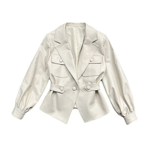 Women's genuine leather jacket - Sheep Skin Personalized Outer Slim Waist Lantern Sleeve Po | Unidekuaidi