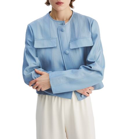 Women's genuine leather jacket - Latest Design Stylish Solid Color Long Sleeves Round Neck | Unidekuaidi