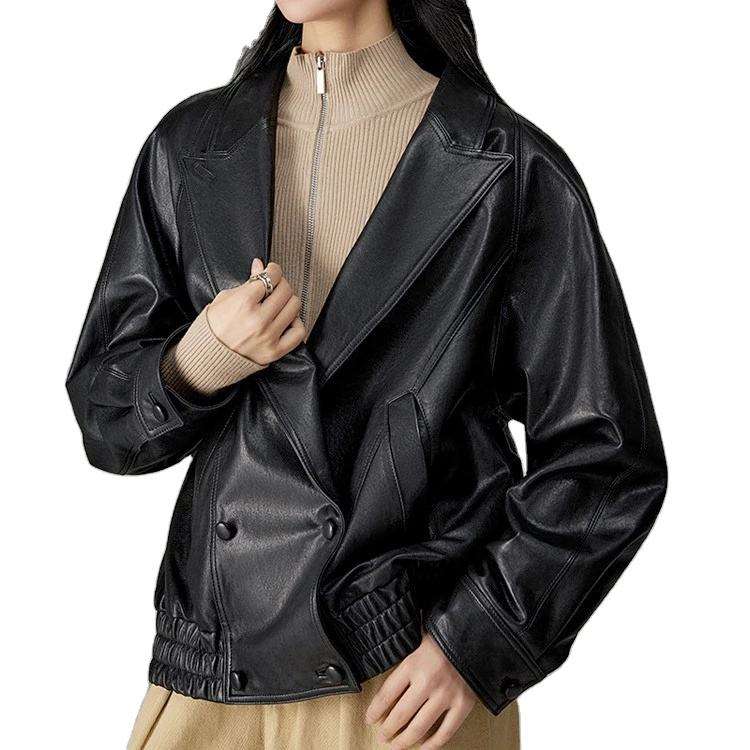 Women's genuine leather jacket - Hot Sale Street Wear Double Breasted Vintage Casual Black | Unidekuaidi