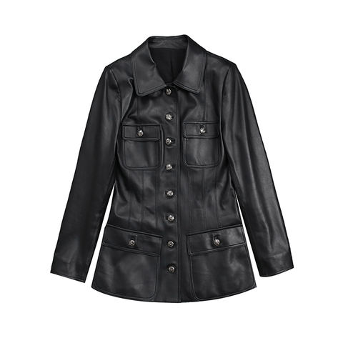 Women's genuine leather jacket - Elegant Style Baby Collar Genuine Leather Sheepskin Long S | Unidekuaidi