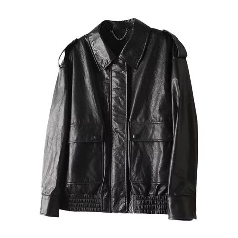 Women's genuine leather jacket - Latest Design Long Sleeves Pocket Vintage Black Cowhide Re | Unidekuaidi