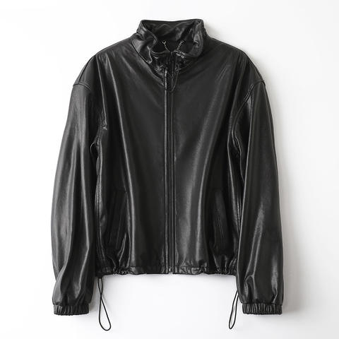 Women's genuine leather jacket - Men's and Women's Matching Couple Outfit Black Stand Colla | Unidekuaidi