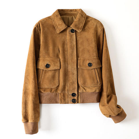 Women's genuine leather jacket - Autumn and Winter New Goat Leather Suede Suede Lapel Pocke | Unidekuaidi