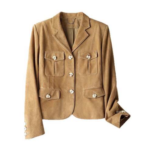 Women's genuine leather jacket - Womens Fall Fashion 2026 New Goat Leather Suede Single Bre | Unidekuaidi