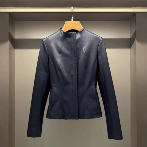 Women's genuine leather jacket - Spring New Product Stretch Sheepskin O-neck Short Style Ge | Unidekuaidi
