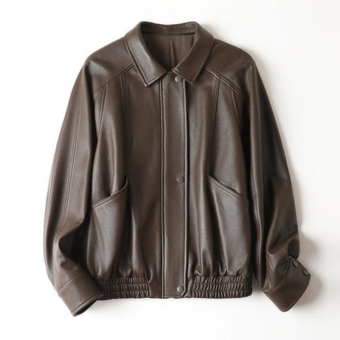 Women's genuine leather jacket - Autumn New Lychee Patterned Casual Silhouette Long Sleeved | Unidekuaidi