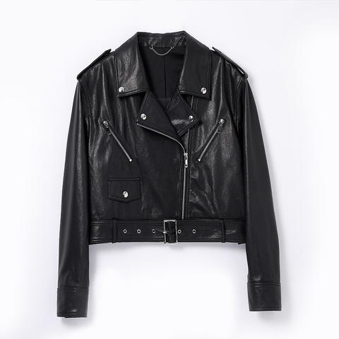 Women's genuine leather jacket - Sheepskin Retro Versatile Lapel Fashion Casual Zip Biker G | Unidekuaidi