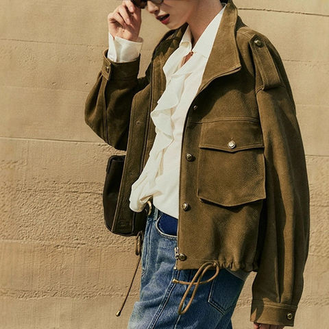 Women's genuine leather jacket - Fashion Autumn and Winter New Small Stand Collar Frosted W | Unidekuaidi