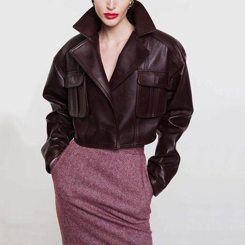 Women's genuine leather jacket - New European and American Workwear Style One Button Short | Unidekuaidi