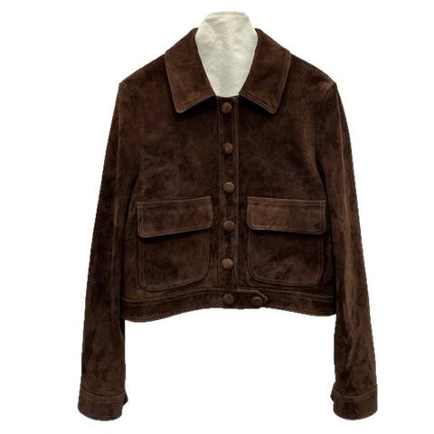 Women's genuine leather jacket - Fashion Design Goatskin Suede Small Lapel Workwear Style S | Unidekuaidi