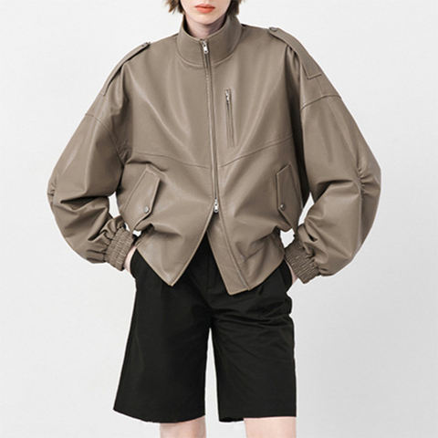 Women's genuine leather jacket - New Autumn Winter Sheepskin American Retro Stand up Collar | Unidekuaidi