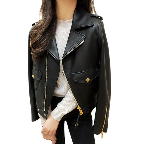 Women's genuine leather jacket - Genuine Sheep Leather Jacket Long Sleeves Woman 100% Leath | Unidekuaidi