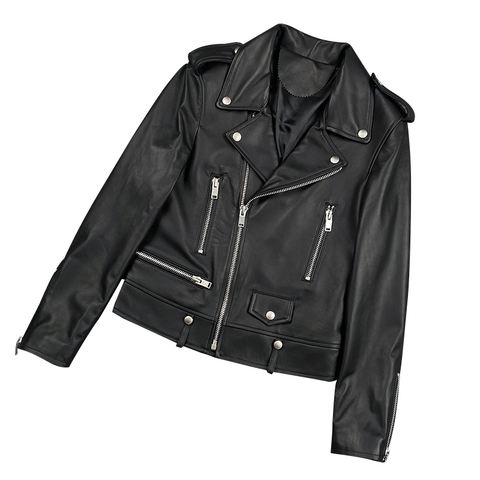 Women's genuine leather jacket - Motorcycle Style Genuine Leather Sheep Kin Zipper Trim Lap | Unidekuaidi