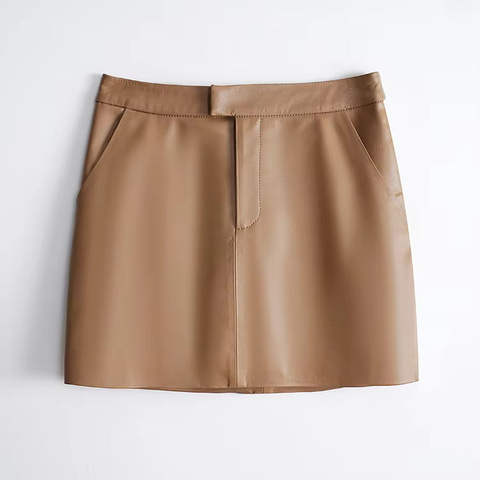 Women's genuine leather outerwear - New Design Simple Blue Pocket Short Sexy Leather Sexy Shor | Unidekuaidi