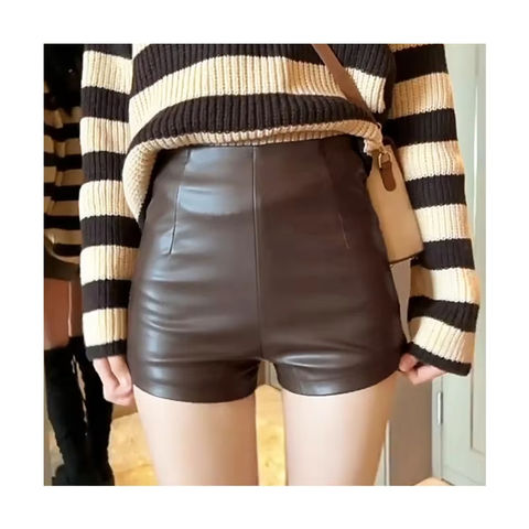 Women's genuine leather outerwear - Ladies Stylish Sexy Leather Shorts Solid Color Casual Tigh | Unidekuaidi